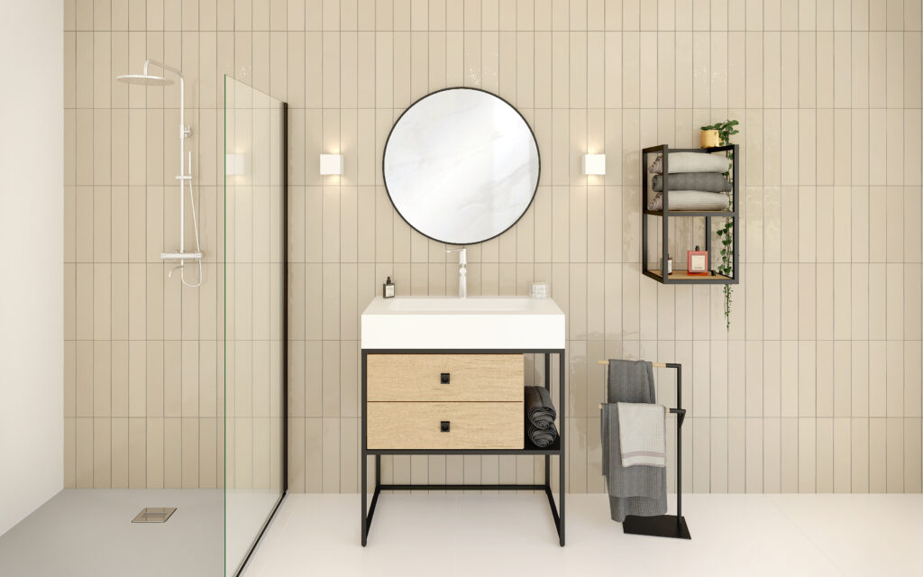 Mobilier Airline meuble de vasque et étagère dans salle de bain