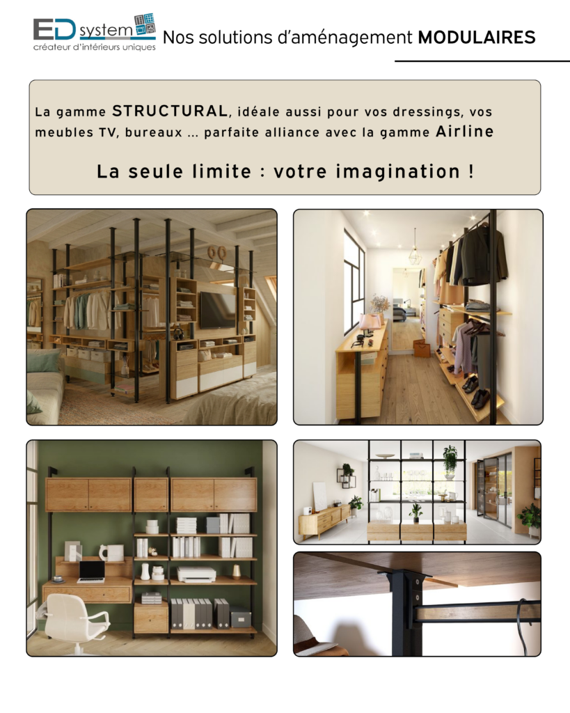 Mobilier sur mesure, dressing et aménagement intérieur design avec la gamme Structural et Airline ED System